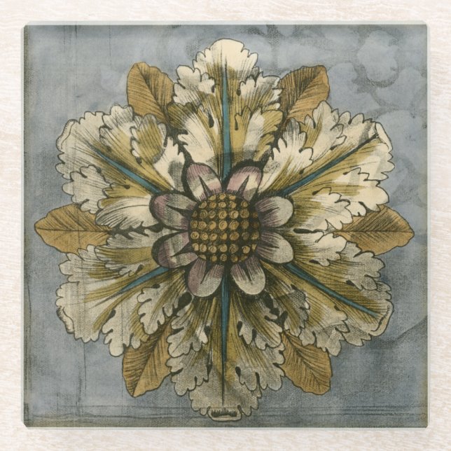 Posavasos De Vidrio Rosette de máscara decorativa sobre fondo gris (Anverso)