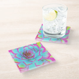 Posavasos De Vidrio Rosette de sedición azul y rosa caliente