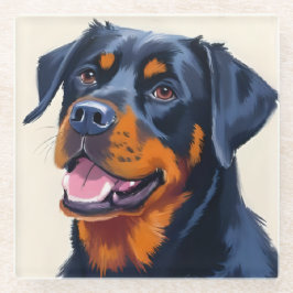 Posavasos De Vidrio Rottweiler | Pintura de mascota en acuarela de per