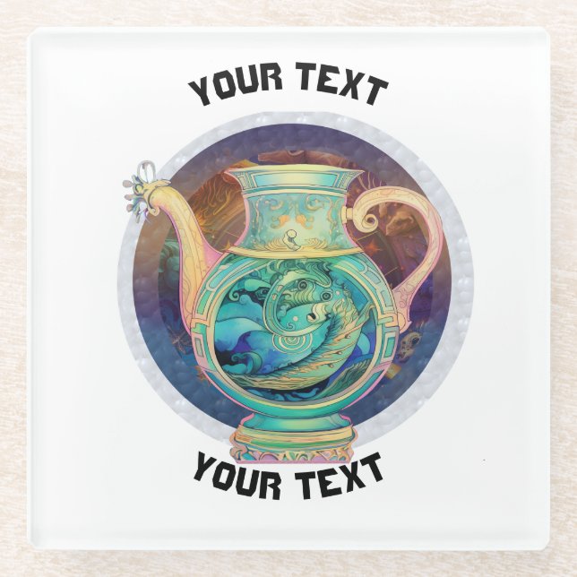 Posavasos De Vidrio RÓTULO Aquarius ZODIAC PERSONALIZADO (Anverso)