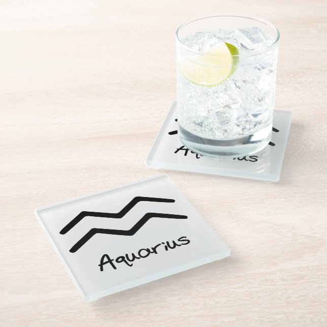 Posavasos De Vidrio Rótulo Aquarius Zodiac sobre fondo blanco (Angular)