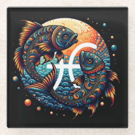 Posavasos De Vidrio Rótulo Astrológico Horoscopio Pisces Zodiac