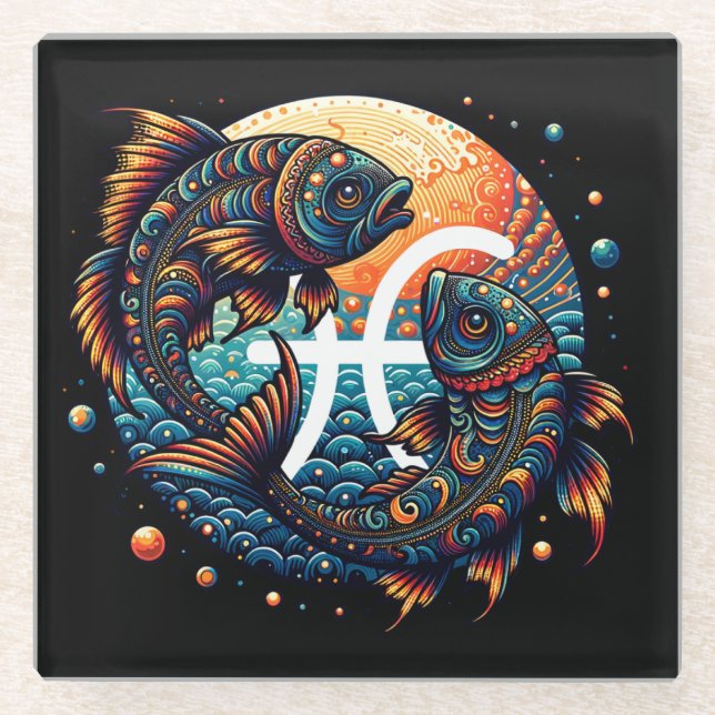 Posavasos De Vidrio Rótulo Astrológico Horoscopio Pisces Zodiac (Anverso)