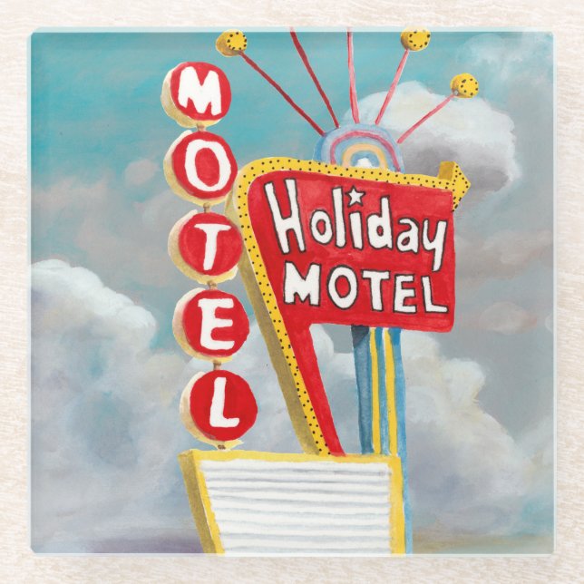 Posavasos De Vidrio Rótulo de Holiday Motel (Anverso)