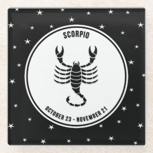Posavasos De Vidrio Rótulo Escorpio Zodiaco, Monstruo de vidrio negro