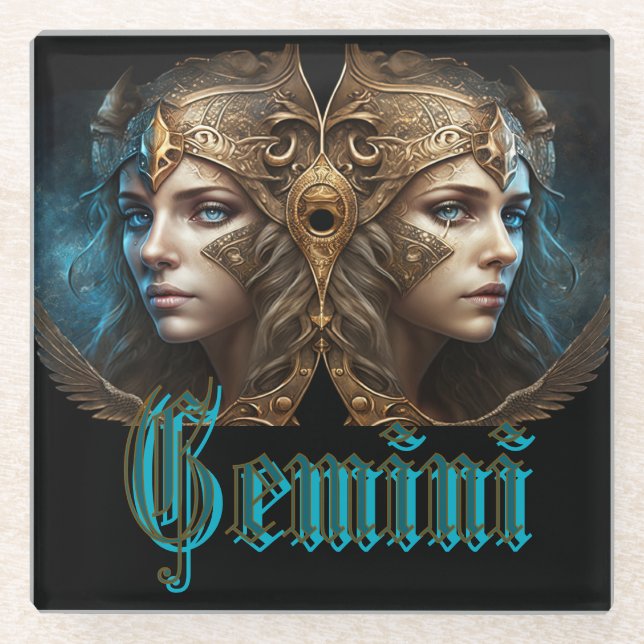 Posavasos De Vidrio Rótulo Gemini Zodiac (Anverso)