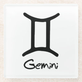 Posavasos De Vidrio Rótulo Gemini Zodiac sobre fondo blanco