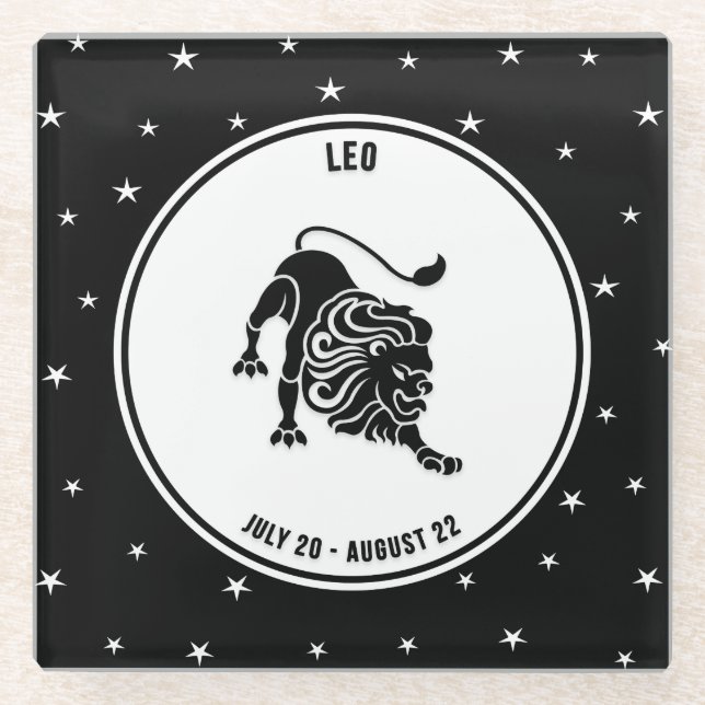 Posavasos De Vidrio Rótulo Leo Zodiac, escayola de vidrio blanco y neg (Anverso)