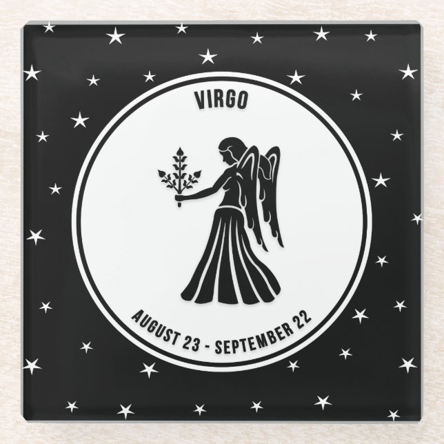 Posavasos De Vidrio Rótulo Virgo Zodiac, Monastre de vidrio blanco y n (Anverso)