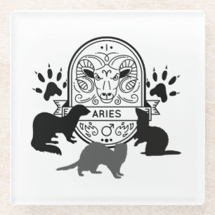 Posavasos De Vidrio Rótulo zodiaco y Mascotas coincidentes. Aries.Ferr
