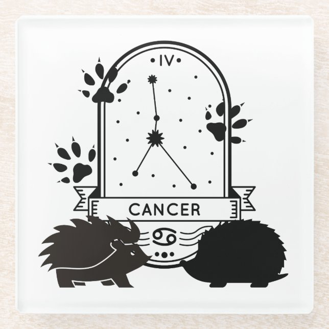 Posavasos De Vidrio Rótulo zodiaco y Mascotas coincidentes. Cáncer - H (Anverso)