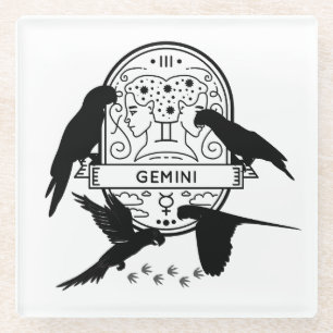 Posavasos De Vidrio Rótulo zodiaco y Mascotas coincidentes. Gemini - P