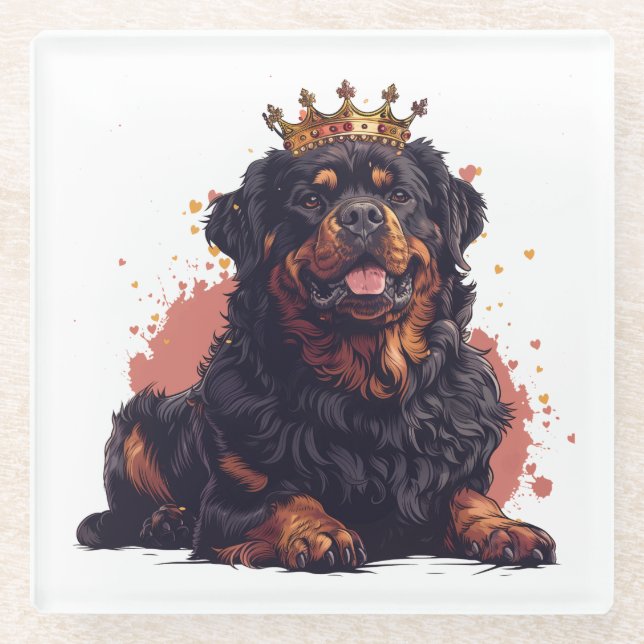 Posavasos De Vidrio Royal Rottweiler Dog Queen Crown (Anverso)