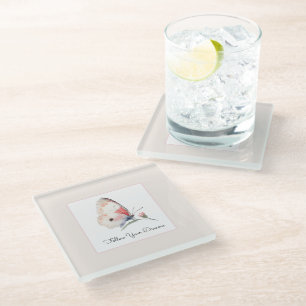 Posavasos De Vidrio Rubor Floral Mariposa Melocotón Sigue Tus Sueños