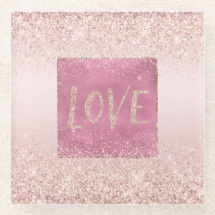 Posavasos De Vidrio Rubor Pink Ombre Glitzy Purpurina Sparkle Love
