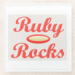 Posavasos De Vidrio Ruby Rocks diseño crema roja y melosa