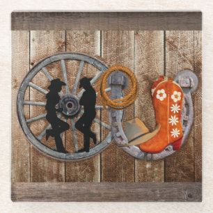 Posavasos De Vidrio Rueda de la carreta herradura herradura de Cowboy 