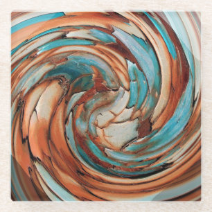 Posavasos De Vidrio Rust N Blue Abstract Art