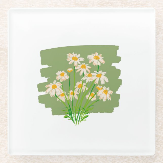 Posavasos De Vidrio Rustic Floral Design on Green Background (Anverso)
