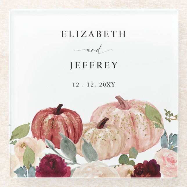 Posavasos De Vidrio Rustic Modern Pumpkins Country Fall Wedding (Anverso)