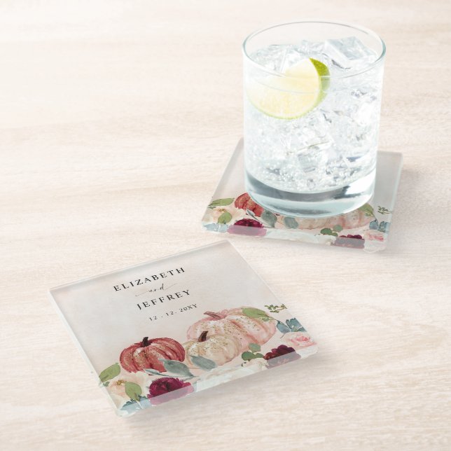 Posavasos De Vidrio Rustic Modern Pumpkins Country Fall Wedding (Angular)