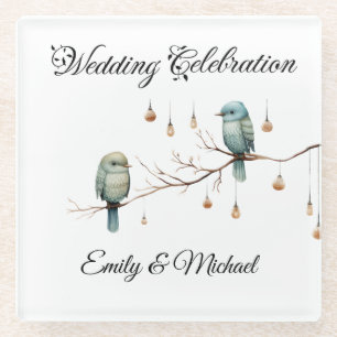 Posavasos De Vidrio Rustic Woodland Love Birds Celebration