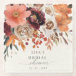 Posavasos De Vidrio Rústica ducha de novia con flores de borgoña<br><div class="desc">Rústica caída floral borgoñona favorece ducha de novia</div>