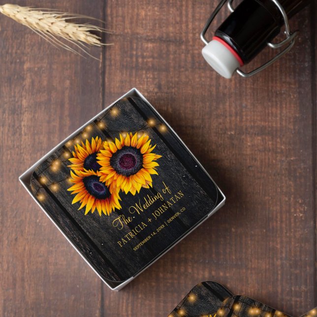 Posavasos De Vidrio Rústico girasol madera luce favor de la boda (Subido por el creador)