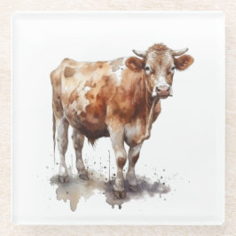 Posavasos De Vidrio Rústico retrato de vaca de granja