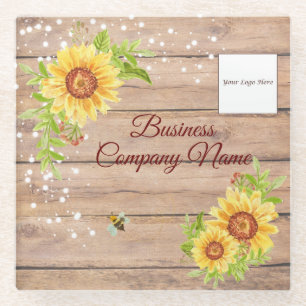 Posavasos De Vidrio Rústico Yellow Sunflower Gradient Personalizado Bu