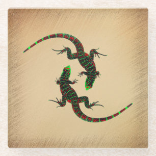 Posavasos De Vidrio Rústico Yin Yang Lizards