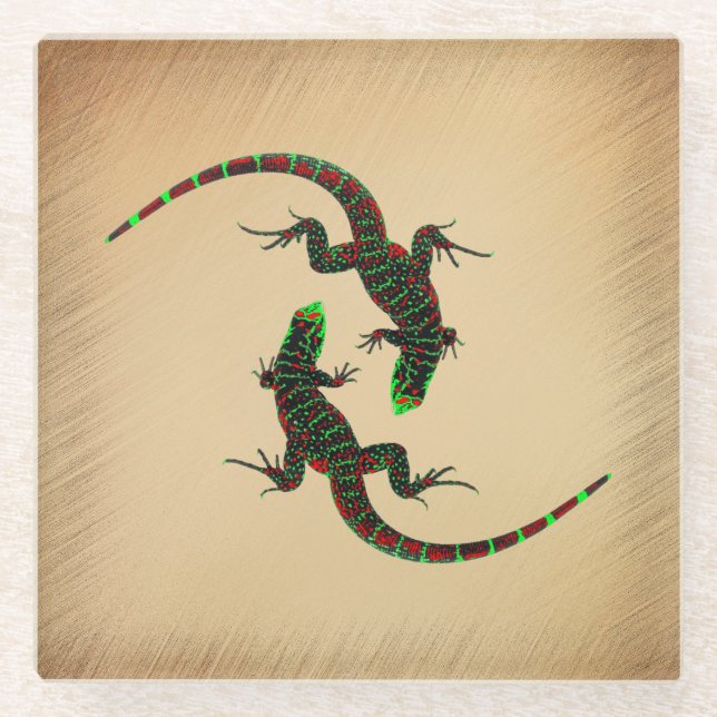 Posavasos De Vidrio Rústico Yin Yang Lizards (Anverso)