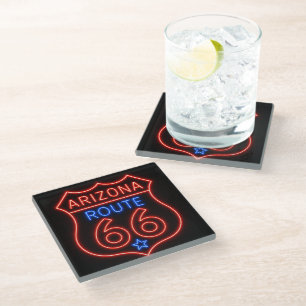 Posavasos De Vidrio Ruta 66 Decoración Americana Neon de Arizona