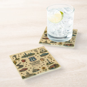 Posavasos De Vidrio Ruta 66 Illinois Coffee Break Estilo al Lado de la