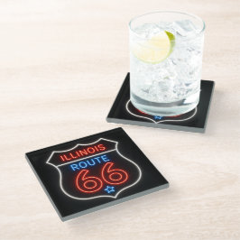 Posavasos De Vidrio Ruta 66 Letrero de Neón Illinois Americana