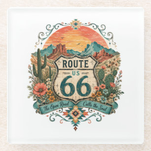 Posavasos De Vidrio Ruta 66 Persiguiendo Atardeceres Madre Carretera R