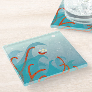 Posavasos De Vidrio Sailing Ship Sea Monster
