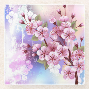Posavasos De Vidrio Sakura rosa sobre fondo de pintura