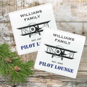Posavasos De Vidrio Sala de Pilotos & Aire Fresco Aviación Personaliza