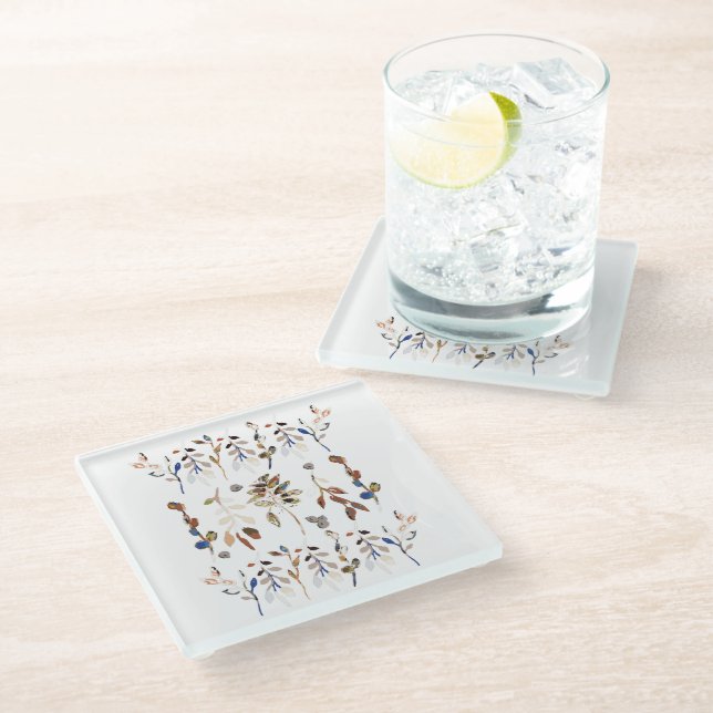 Posavasos De Vidrio Sale Berries Blanco Elegante Floral acuática (Angular)