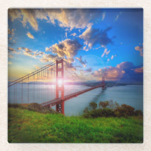 Posavasos De Vidrio Salida del sol del Golden Gate