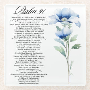Posavasos De Vidrio Salmo 91 Acuarela Flor Azul Escrituras Bíblicas