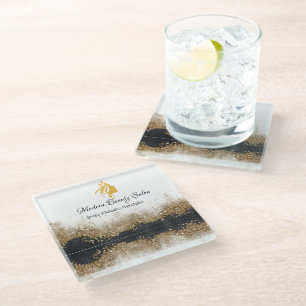 Posavasos De Vidrio Salón de Estilista de Pelo Dorado y Negro