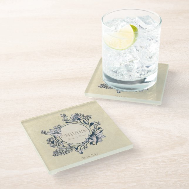 Posavasos De Vidrio Saludos de Boda floral de flores de cosecha rústic (Angular)