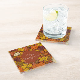 Posavasos De Vidrio Saludos de calabaza de otoño de Acción de Gracias