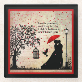 Posavasos De Vidrio San Valentín de poesía negra y beige de época