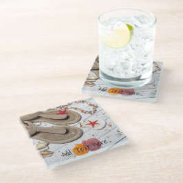 Posavasos De Vidrio Sandalias, Seashells y Starfish en la playa