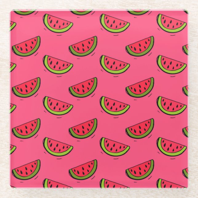 Posavasos De Vidrio Sandía del verano en modelo rosado (Anverso)