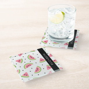 Posavasos De Vidrio sandías rosas, semillas de sandía, tu nombre