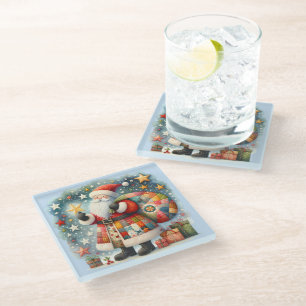 Posavasos De Vidrio Santa Claus de Patchwork Acolchado con Estrellas d